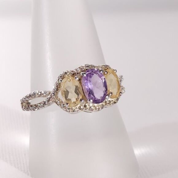 Bolivian Amethyst and Brazilian Citrine in Sterling Silver Size 9 - Picture 2 of 13